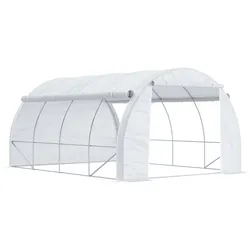 FOLIENGEWÄCHSHAUS mit aufrollbar Abdeckungen, UV-Schutz, Verzinkter Stahl, PE, Weiß
