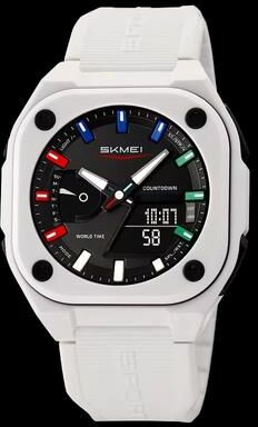 Inspired Finds SKMEI 2328 Dual Time Waterproof Sports Watch With 5 Alarms And Countdown Timer white
