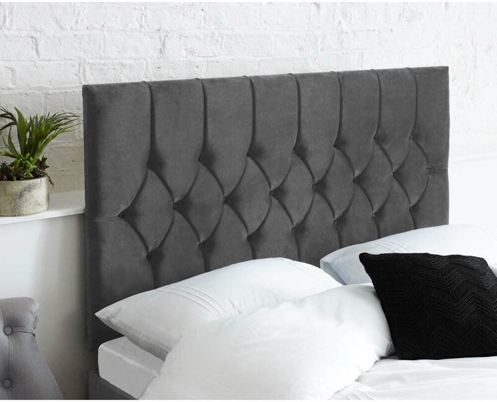 Etta Avenue Linda Upholstered Velvet Headboard Grey Double (4'6)