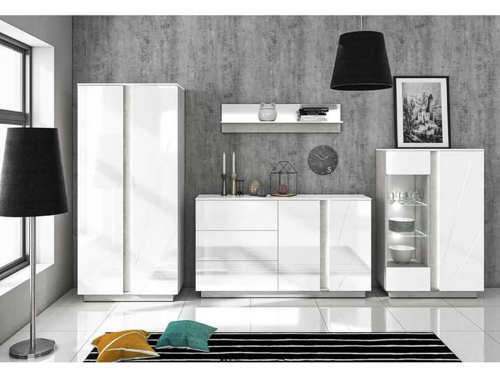 JVmoebel Wohnwand Moderne Wohnkombination mit Vitrine und Kommoden in Holzoptik, Made in Europa
