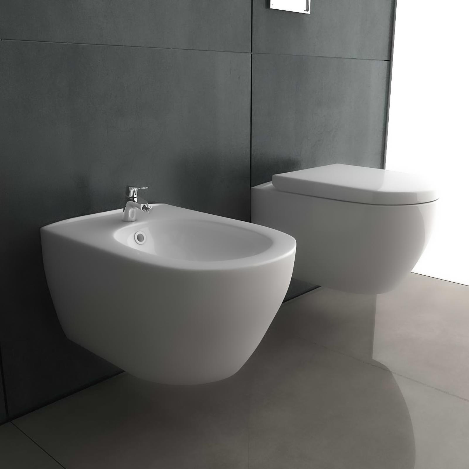 Alpenberger Hänge-WC + Hänge-Bidet + WC-Sitz | Wand-WC mit Wand-Bidet | Wand WC SET | Toilette mit Bidet | Bidet SET | Spülrandlos WC mit Absenkautomatik | Soft-Close Funktion | Europa