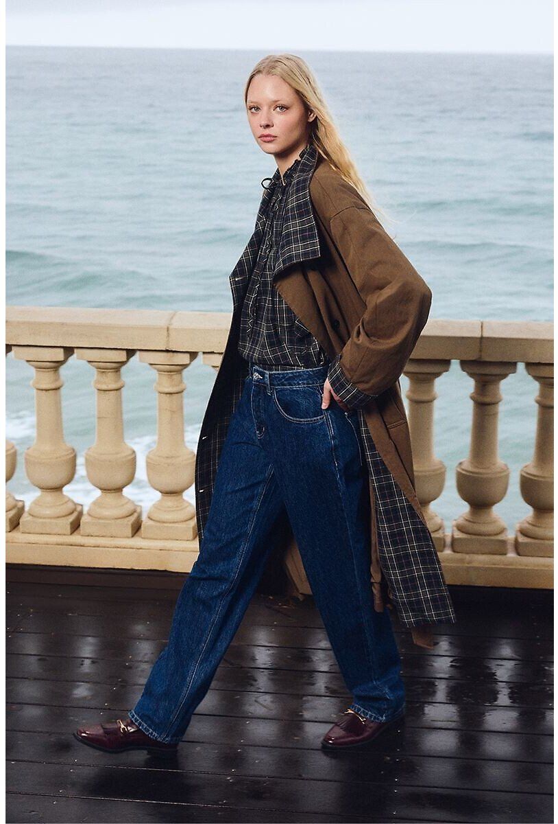MOLLY BRACKEN Trench long, détail carreaux