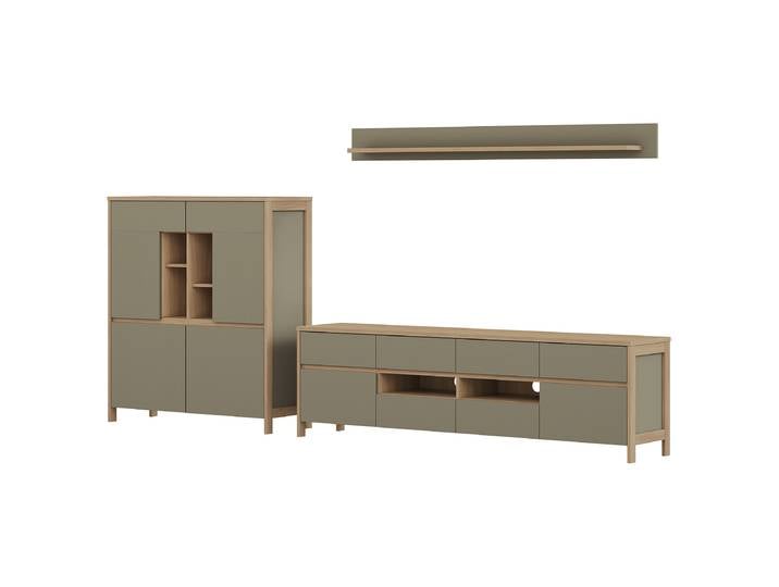 Wohnwand 3-teilig - Highboard Spanplatte, beschichtet Grün/Salbei 319 x 170 x 39cm