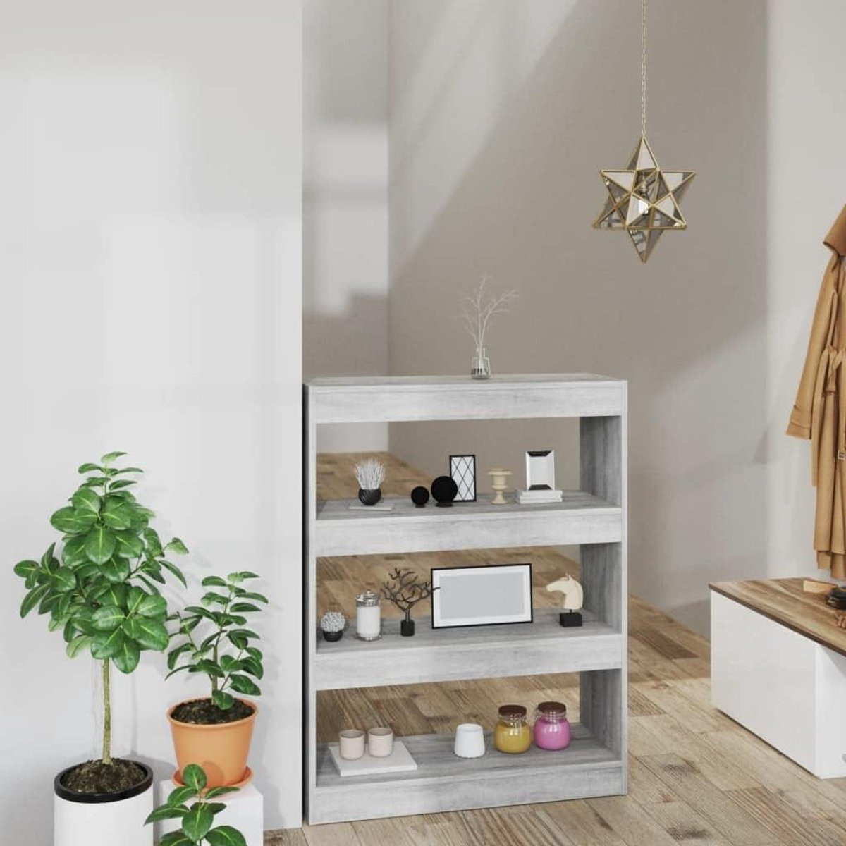 Boekenkast Kamerverdeler Grijs Sonoma - Staand Opbergrek - B: 80 cm, H: 103 cm