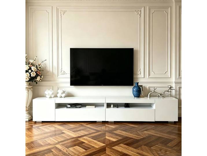 Meuble TV blanc - meuble tv led - Meuble télévision design avec éclairage variable - Grand rangement salon - meuble télévision