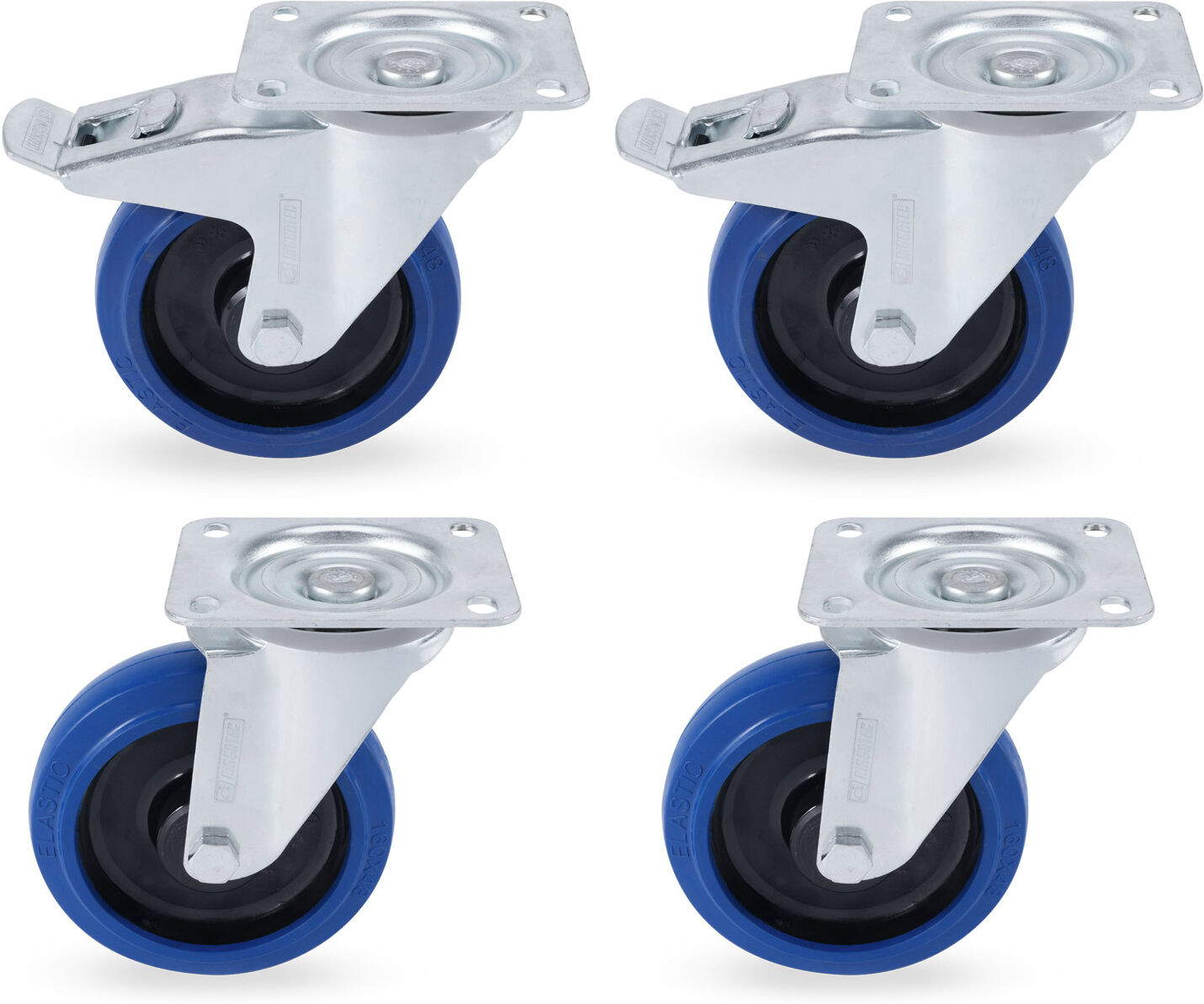 Riggatec Lenkrollensatz 160mm Blue Wheel 2x Mit Bremse, 2x Ohne Bremse