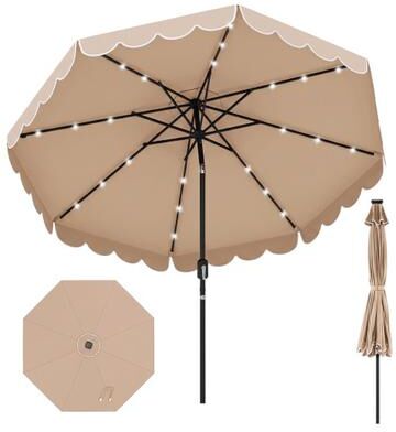 Costway 10 Feet Solar Patio Umbrella with 24 LED Lights-Beige