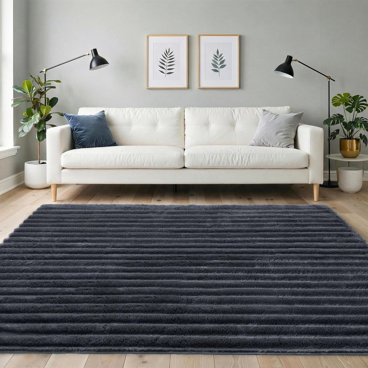 Modern Hoogpolig Vloerkleed van Faux Fur in Donkergrijs - Rechthoekig
