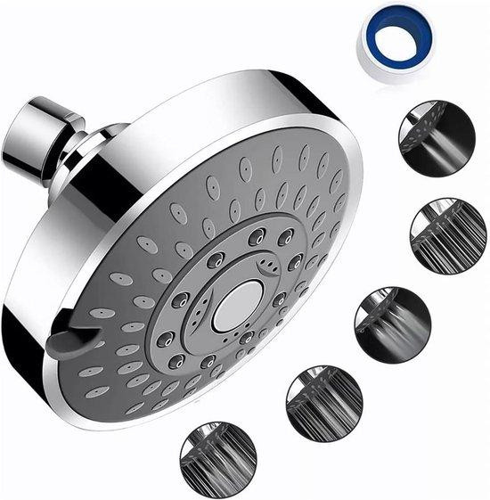 Jhubers Goods Wandgemonteerde Douchekop met Topsproeier, 5 standen (Rain, Mist, Massage), Rond, Chroom/Zilver, Diameter: 10,16 cm