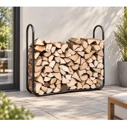 ShelterLogic Stahl Kaminholzregal | Schwarz | 25x122x104 cm | Farbe - Schwarz