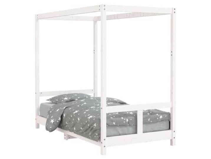 FDSAQOPT Weiß 80x160 cm Massivholz Kiefer Baldachin-Design, Holzlatten, niedrige Einstiegshöhe, Kiefernholz,