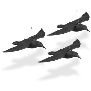 Relaxdays Vogelabwehr Krähe fliegend, Krähe aus Kunststoff, schwarz, 3 Stück