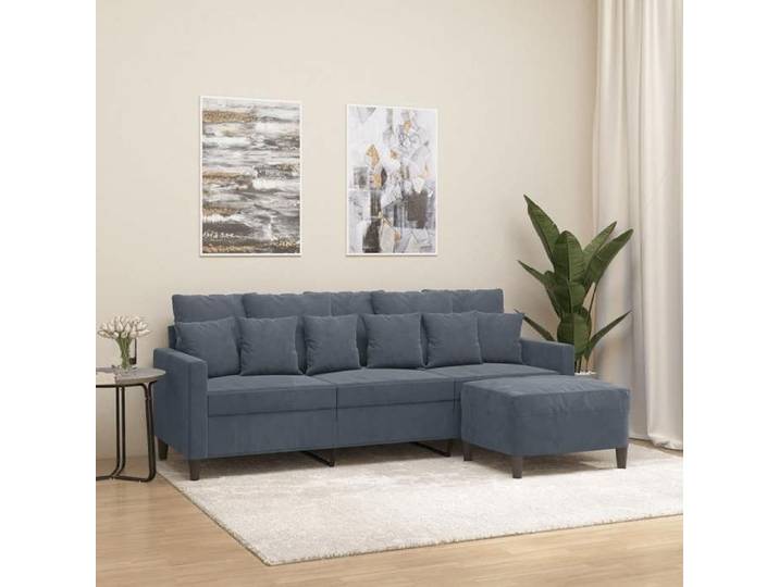 Fauteuil inclinable 3 Places Fonction Inclinable Gris Foncé en Velours Modèle 2