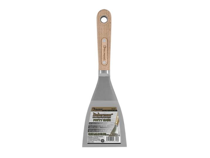 ROLLINGDOG Doberman 3 voetstift, flexibel 420 roestvrijstalen mes, beukenhouten handvat, voor invullen, schrapen, reparatie, kalk, spachtel, voegmassa, gipsplaat.