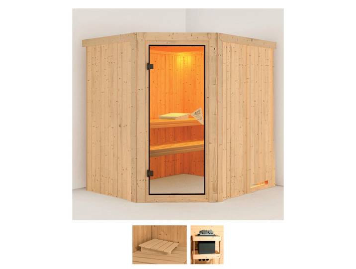 Sauna KARIBU Laila , beige (naturbelassen), ohne Ofen, (ohne Ofen), Saunen, Sauna, ohne Ofen