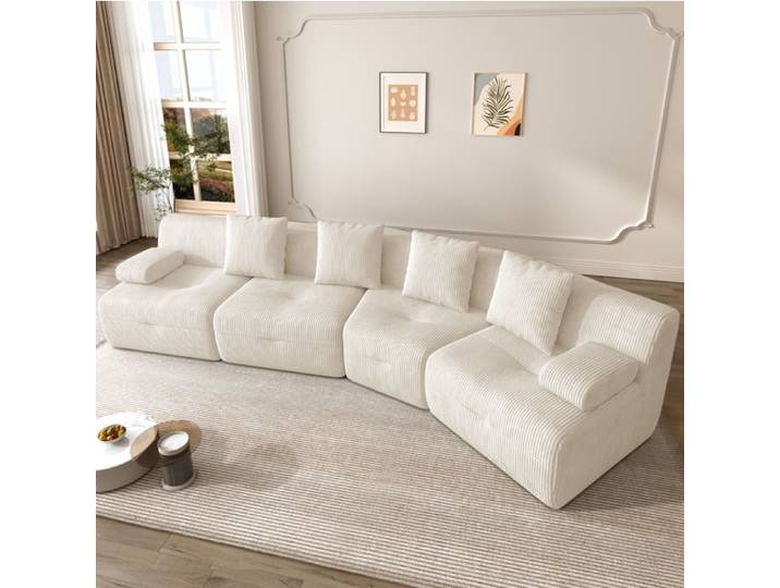 COVREO Canapé modulable compressé 4 places 311 cm 4 modules tissu côtelé beige clair