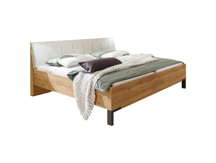 Novel Bett, Champagner, Eiche Bianco, Metall, 180x200 cm, ISO 9001, Made in Germany, gepolstertes Kopfteil, in verschiedenen Holzdekoren erhältlich, Größen erhältlich, Schlafzimmer, Betten, Doppelbetten