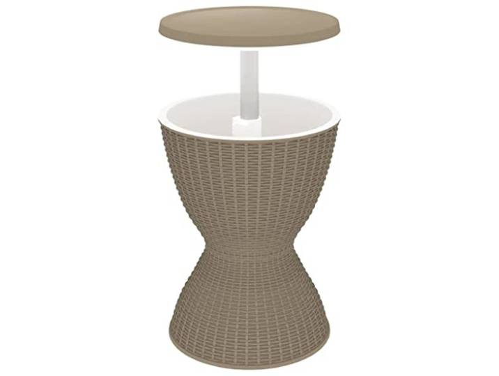 TUERYAFEK 3-in-1 Tisch Mit Eiskühler Hellbraun Polypropylen Rattan-Optik Design, Ablaufstöpsel, Drehverschluss, für Gartenparty