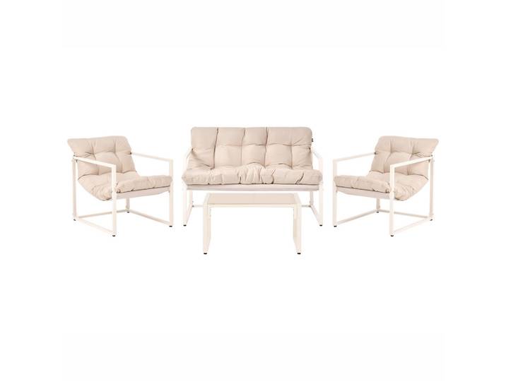 Beliani Lounge-Set Beige Garda, Metall, Gartenmöbel, Gartengarnituren, Gartenmöbel-Sets