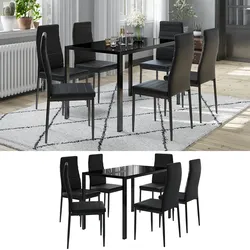 Vicco "Grand Metall", moderne Essgruppe mit Esszimmertisch und 6 Essstühle, Schwarz