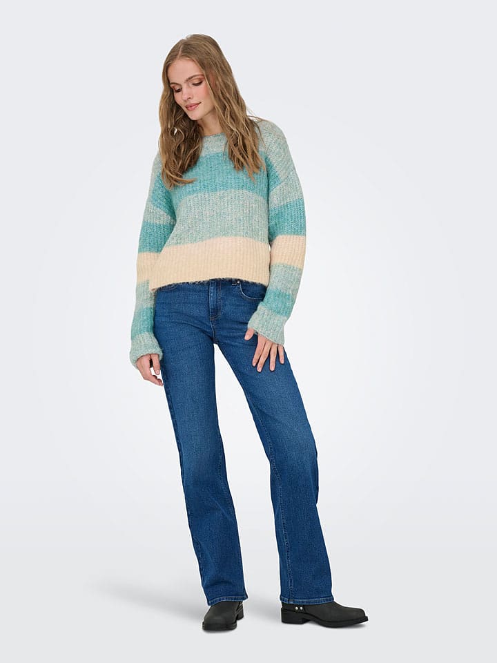JDY Pullover "Veronica" in Creme/ Türkis - M