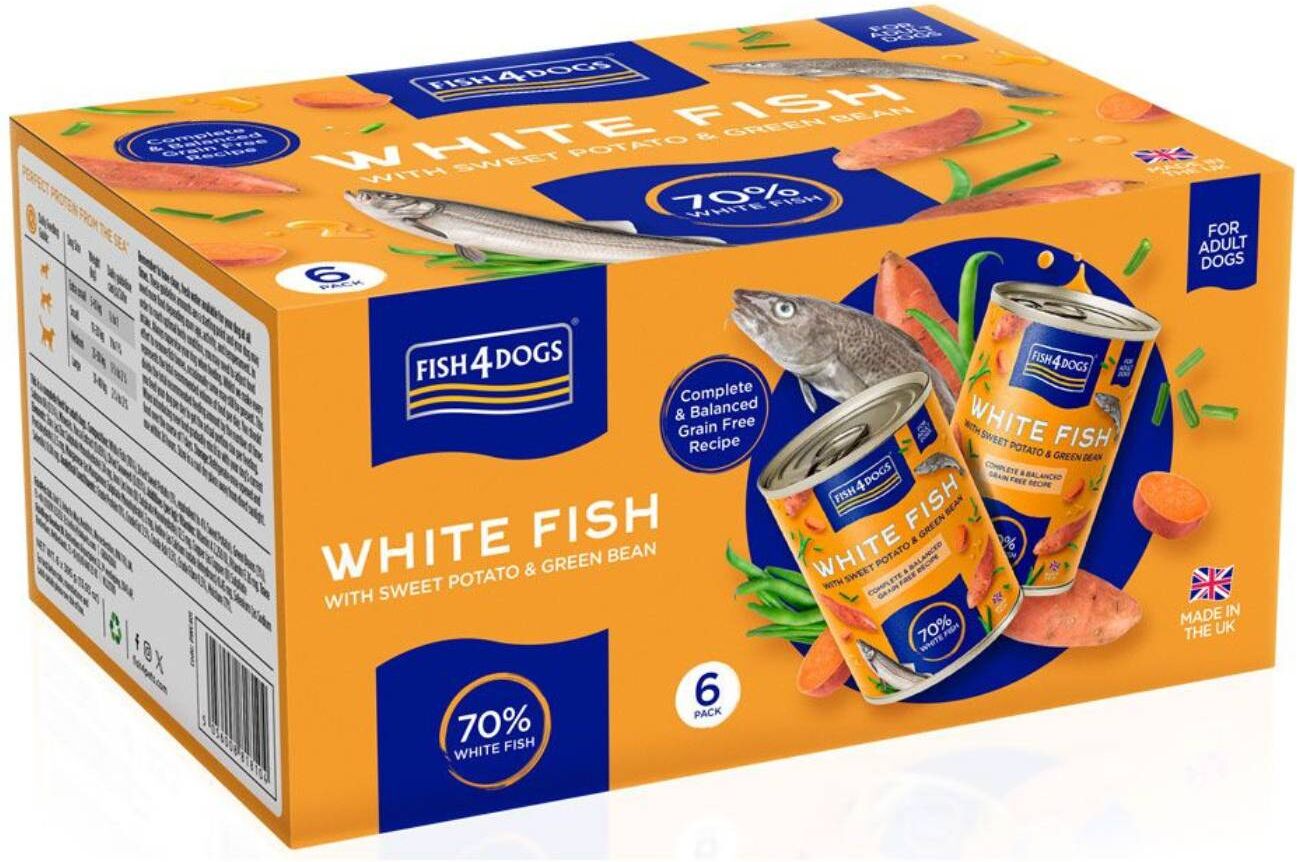 Fish4Dogs PROMO 6 x 395 g Finest Complete Umido Pesce Bianco e Patate Dolci e Fagiolini per Cani Adulti
