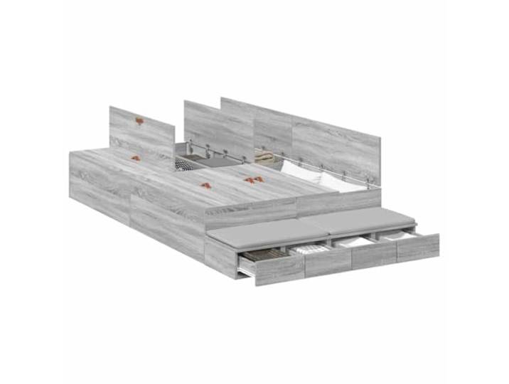 KTHLBRH Boxspringbett Grau Sonoma 120 cm Mehrschichtiges Holz, 4 Schubladen, max. 200 kg, modernes Design, einfache Reinigung