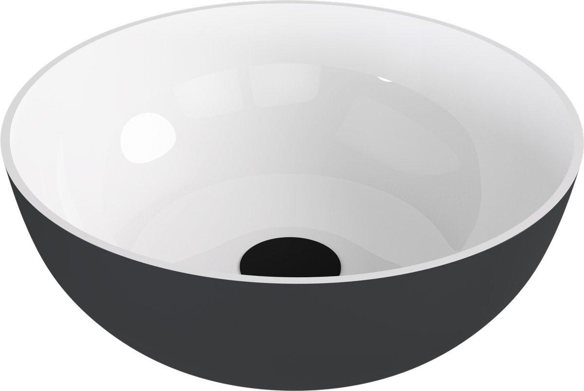 Polysan BANERA ROUND Waschbecken zum Setzen, Gussmarmor, Durch. 39cm, Weiß/Anthrazit matt