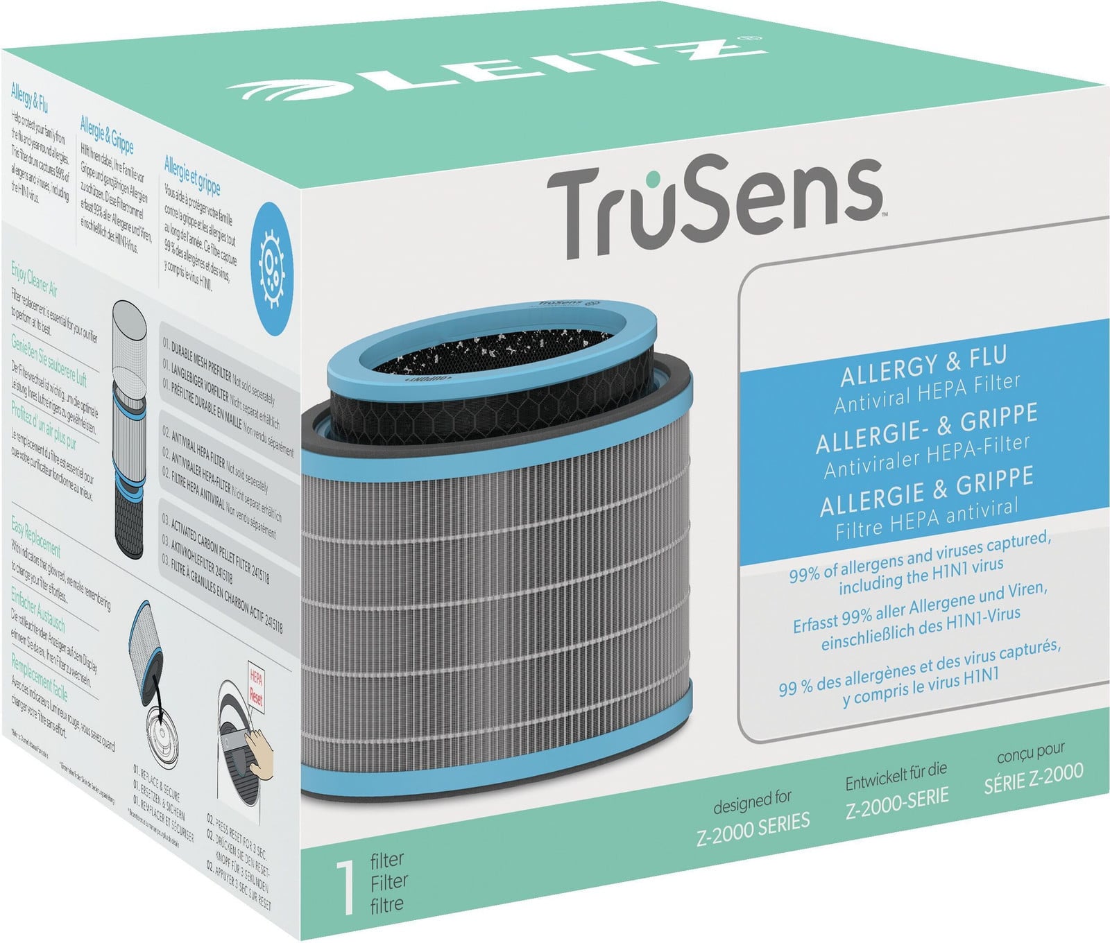 Leitz TruSens HEPA-filter voor luchtreinigers, geschikt voor allergenen en griep, 2415117