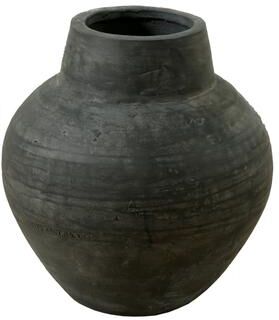 "Artissance 6.7""H Round Earthy Gray Ceramic Indoor Outdoor Wide Neck Pottery Vase, Home and Garden Decor"