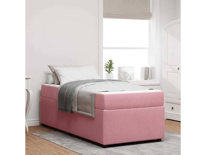 Moderner Stoffbezug Stabiles Holzgestell Einzelbett Rosa 80 x 200 cm Bettrahmen mit Matratze Rosa 80x200 cm Stoff Einzelbett mit Taschenfederkern Lattenrost stabil Holz