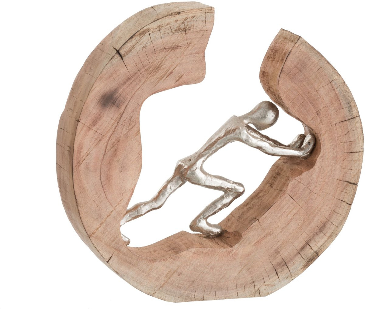 J-Line Decoratie Figuur Duwen - Hout en Aluminium - Natuurlijk/Zilver