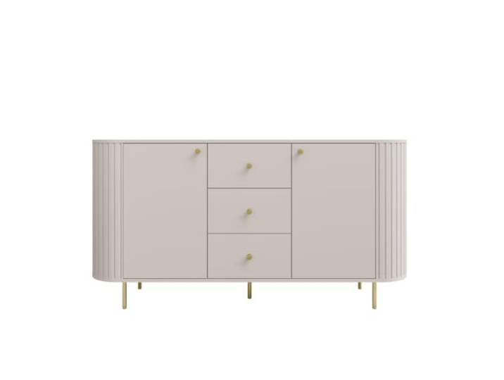 Margaret Hadas24 Olivia Kommode 165 cm Sandbeige Moderne Sideboard Kommode mit 2 Türen, 3 Schubladen und geriffeltem Design