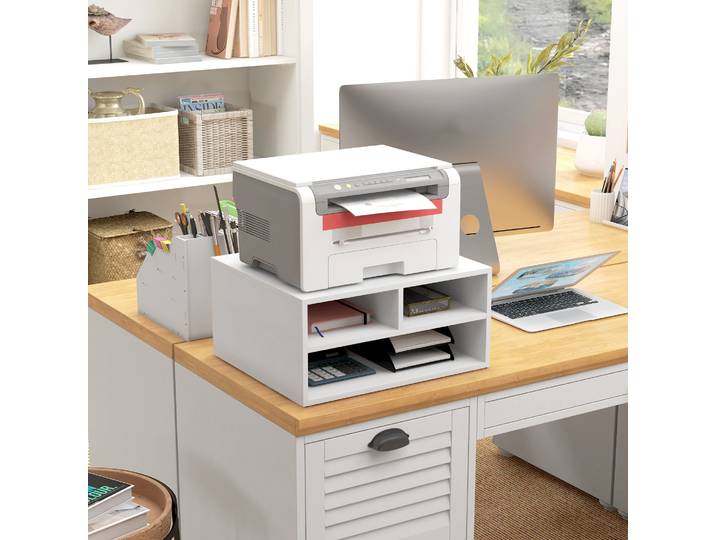 HOMCOM Organiseur Bureau Blanc Support Imprimante 47x40x22,5 cm