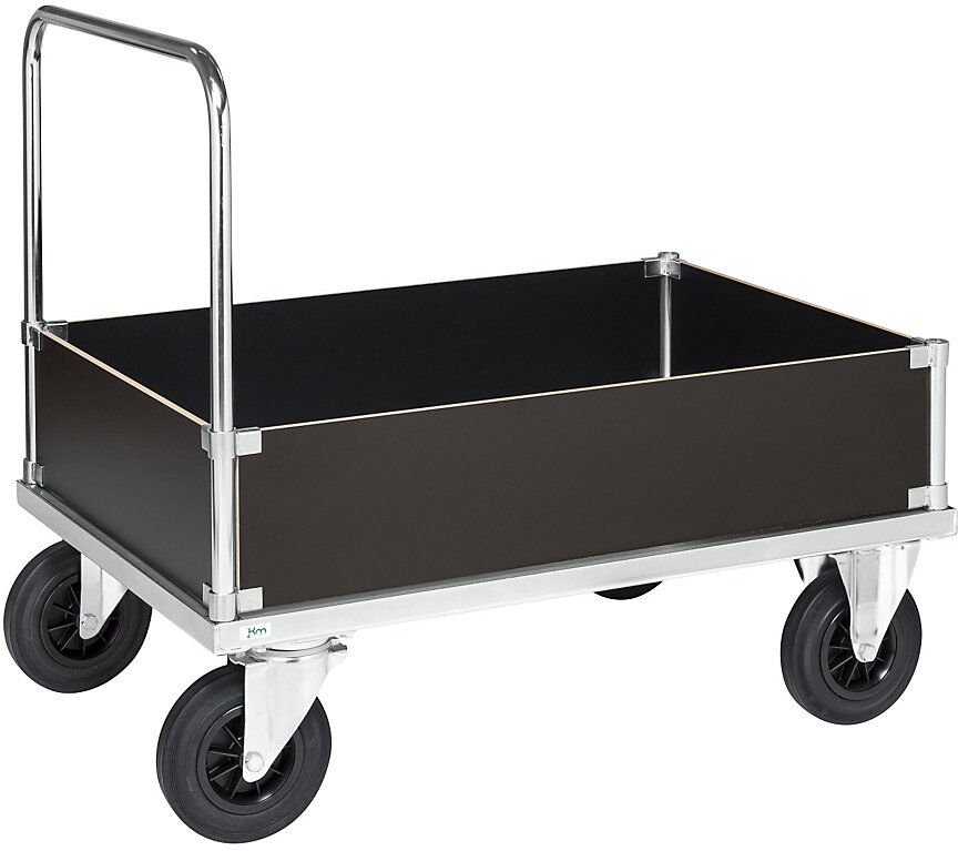 Plattformwagen Tragfähigkeit 500 kg, mit 4 niedrigen Seitenwänden, LxBxH 1200 x 800 x 900 mm, mit Feststeller Kongamek