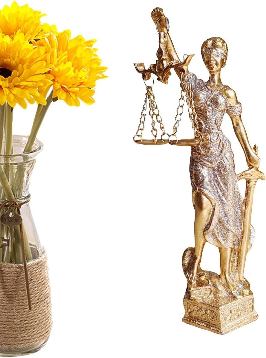 Themis Sculptuur Gerechtigheid Beeld Goud Hoogte: 18.5 cm