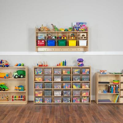Contender Kids 30 Cubby Shelf Organizer With Transculent Bins, Wooden Cube Storage Shelf for Toys & Craft Supplies