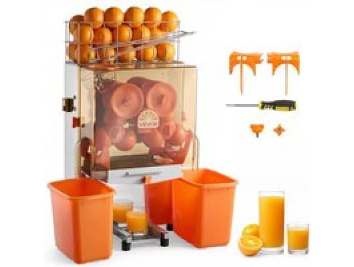 VEVOR Gewerbliche Orangenpresse Elektrische Zitruspresse 120 W Edelstahl, Saftpresse für bis zu 20 Orangen pro Minute, Entsafter für Zitronen Zitrusfrüchte mit 2 Schalen-Auffangbehältern (Kunststoff)