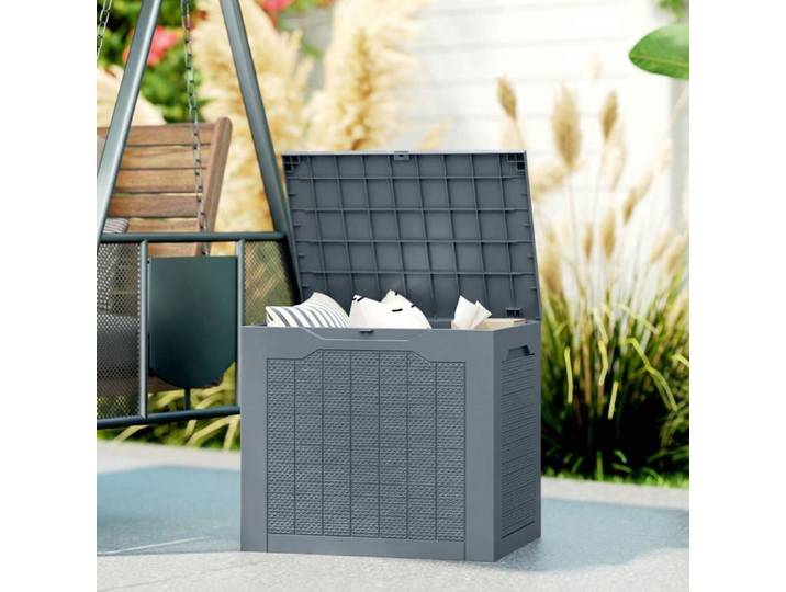 97L Plastic Garden Storage Box Outdoor Storage Box with Handles Waterproof Outdoor Storage Container Light Grey