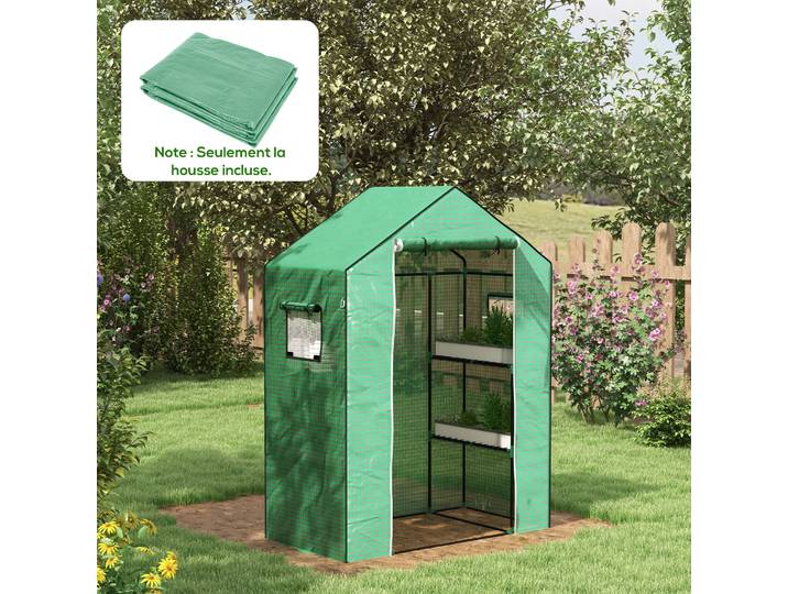 Outsunny Bâche Serre Jardin 140x73x190cm Vert Anti-UV avec Fenêtre