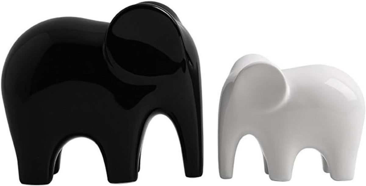 Set van 2 handgemaakte keramische olifant beeldjes voor decoratie
