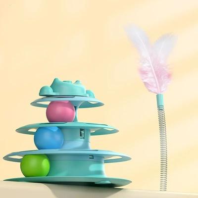 Uplift Essentials 4 Layer Interactive Feather Cat Turntable With Fun Toy Ball & Playing Stick green