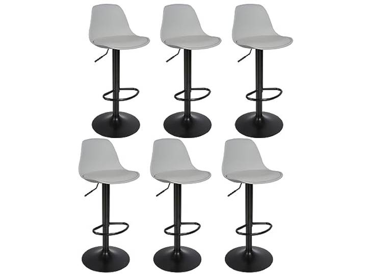 Barhocker, 6 Stück, aus Kunstleder, höhenverstellbar, Barhocker für Küche, Design SIG, höhenverstellbar und drehbar um 360 °, 6 Stück, Hellgrau