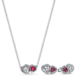 Pandora 28512 Damen-Schmuckset Halskette und Ohrringe Halo Herzen Zweifarbig