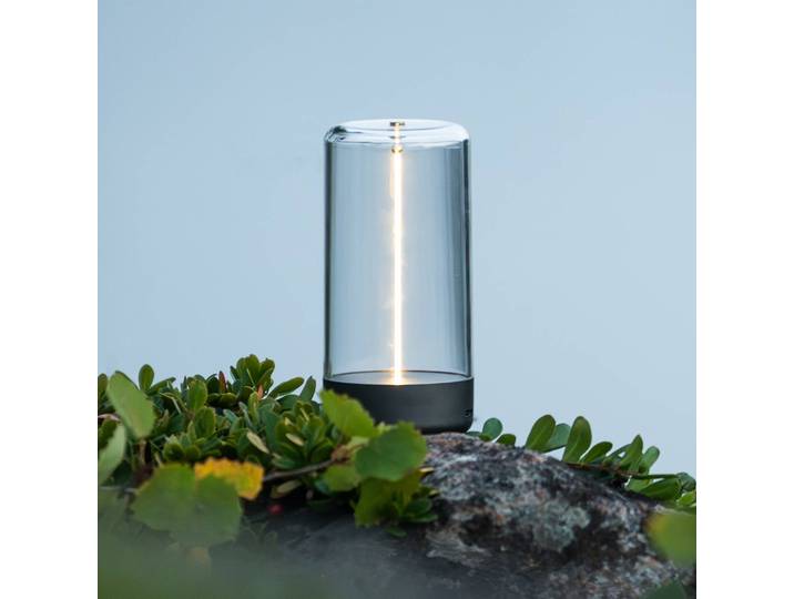 Konstsmide LED-Akku-Tischleuchte Edison, Höhe 15 cm, grau/klar, IP54 dimmbar, klar / transparent, für Wohn- / Esszimmer, Kunststoff, Modern