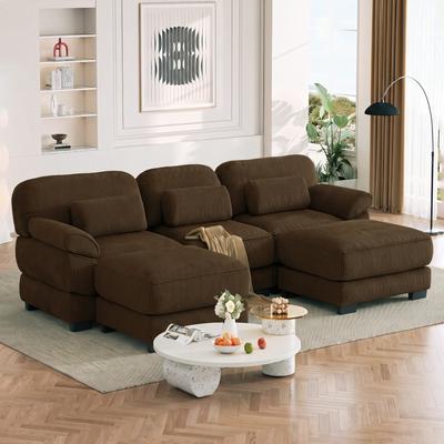 Loedds 3-Seat Corduroy U-Shaped Modular Sectional Sofa with 2 Ottomans & Deep Seats