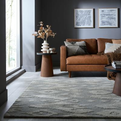Wollteppich FLAIR RUGS "Dion Ikat, 100% Wolle", grau, B:200cm H:8mm L:290cm, Wolle, Teppiche, Ikat-Design, handgefertigt, Wohnzimmer, Schlafzimmer, Esszimmer