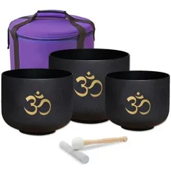 keepdrum Klangschalen-Set OM Pro Schwarz 3-Chakren Set mit Zubehör (Klangschale), Perkussion, Schwarz