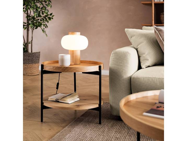 Tischleuchte Ø 28cm Braun/Braun Gummibaumholz, Milchglas E27