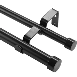 VEVOR Gardinenstangen Innenlauf 2-Läufig, 183-366 cm Gardinenstangen 13,6 kg Tragfähigkeit mit Abgerundetem Kopf & Halterung - Dekorative Fenster für Wohnzimmer Schlafzimmer Fenster / Schwarz